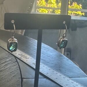 Sarda Sterling Silver green QuartzCushion Cut Drop Earrings Artisan Bali Jewelry
